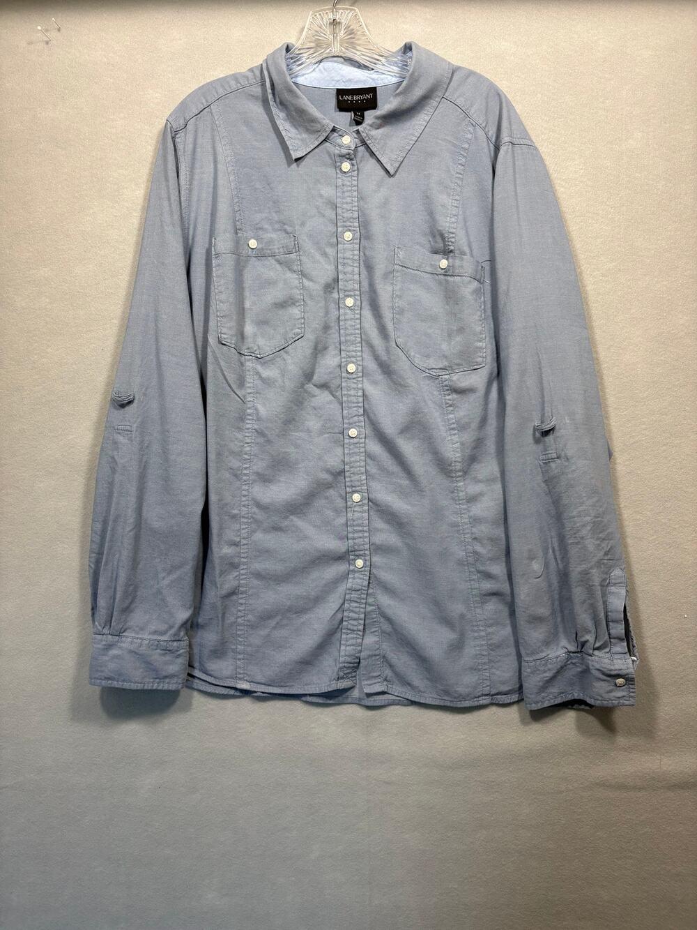 Lane Bryant Light Blue Button-Up Shirt – Long Sleeve Collared Top Size 26